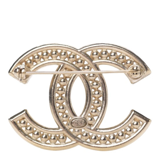 Chanel 2017 CC Pearl Crystal Baguette Gold Brooch