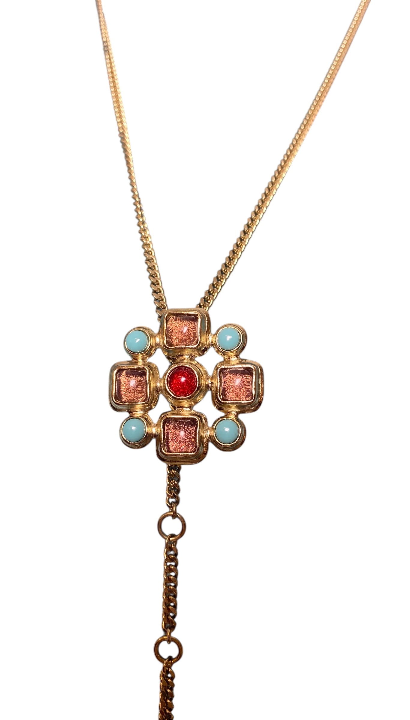 Chanel 08P Gold Chain Multicolor Cabochon Stones CC Waist Belt/Necklace