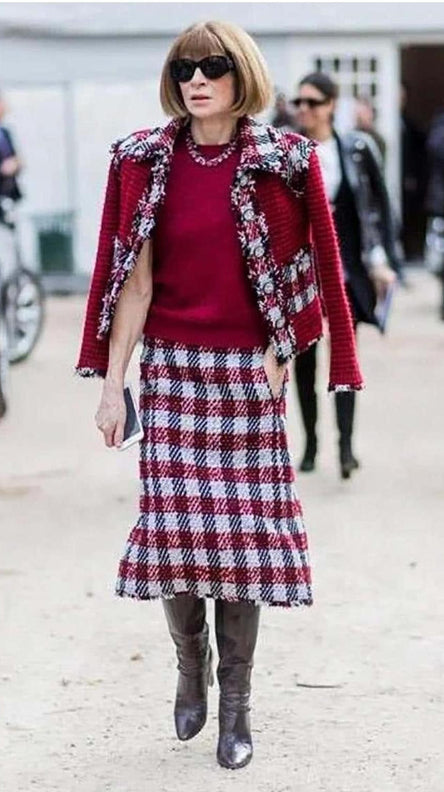 Chanel 16A Runway Burgundy Plaid Tweed Fringe Jacket FR 40