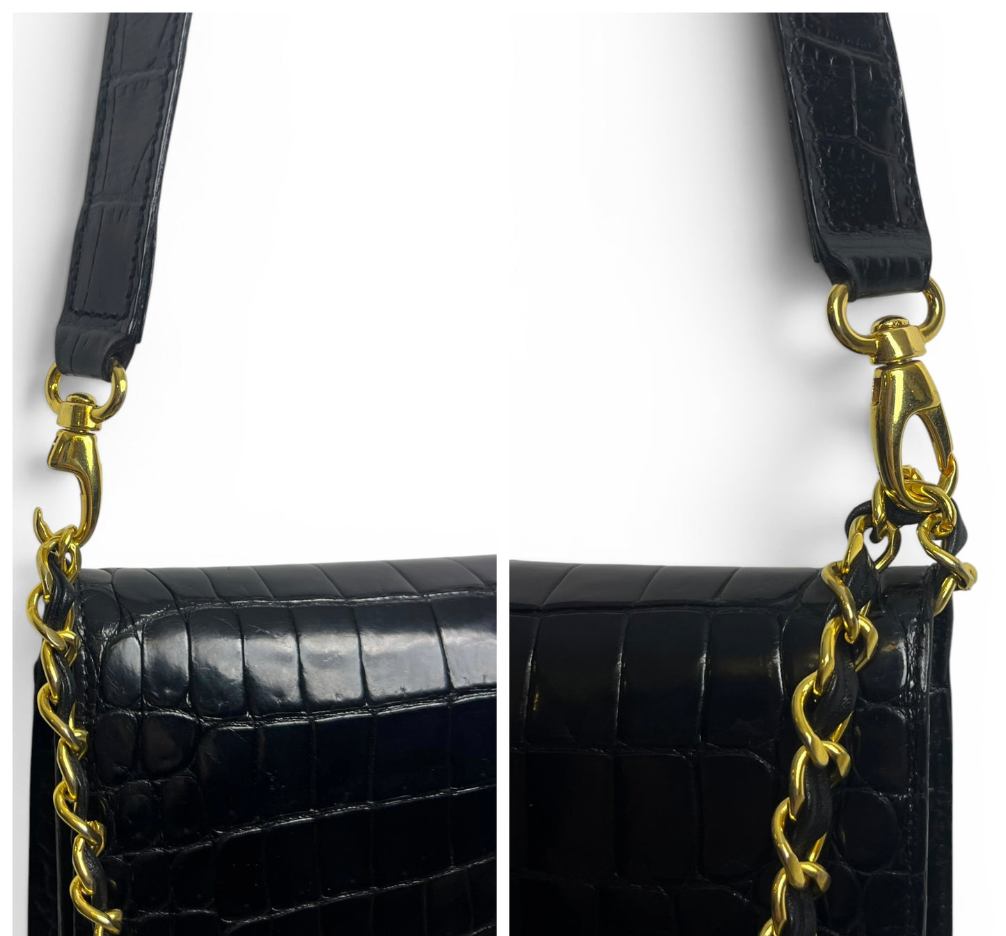 ULTRA RARE Vintage 1984 Chanel Black Crocodile Flap Bag 24K Gold Hardware