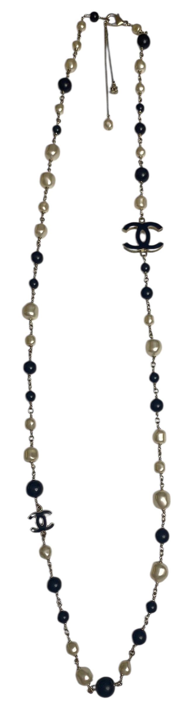 Chanel 12P Classic Long Strand Black White Freshwater Pearl and Bead Necklace GHW