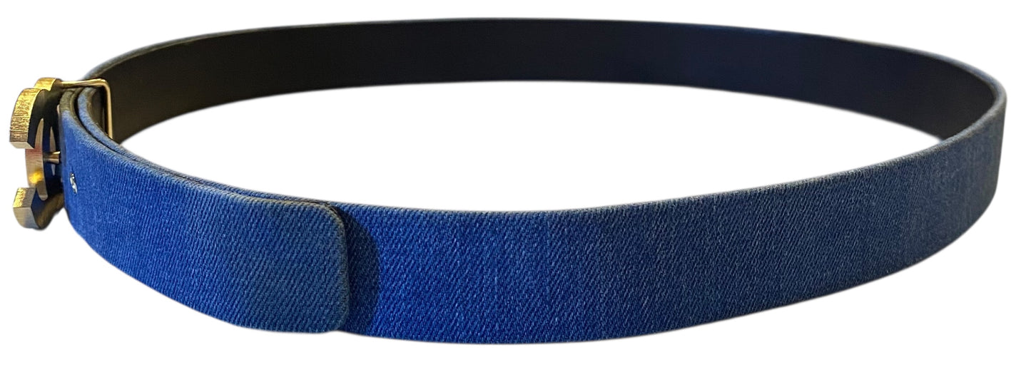 Chanel Airlines 16P Blue Denim CC Matte Silver & Gold Buckle Belt 90/36
