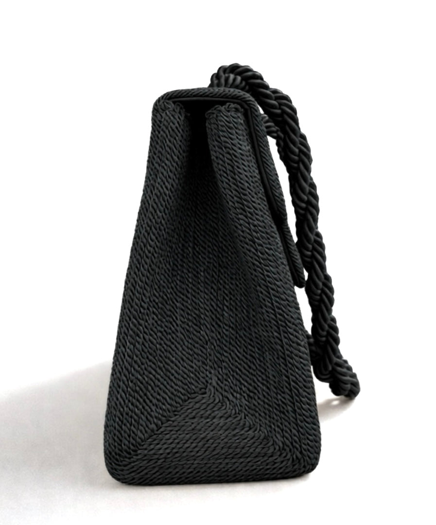 Rare Chanel 1997 Vintage Kelly Black Silk Rope Braided Flap Bag 24K Gold Hardware