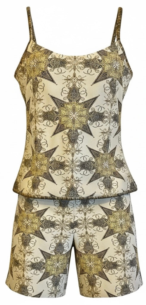 Chanel 06P CC Metallic Gold Beige Camisole & Shorts SET FR 38