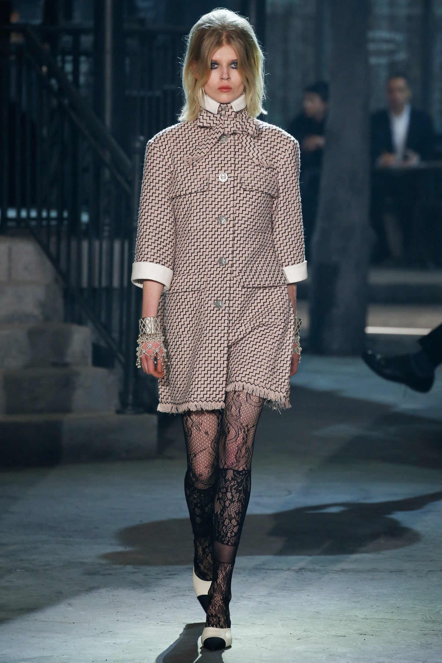 Chanel 16A Paris-Rome Runway Pink White Dress Coat FR 38