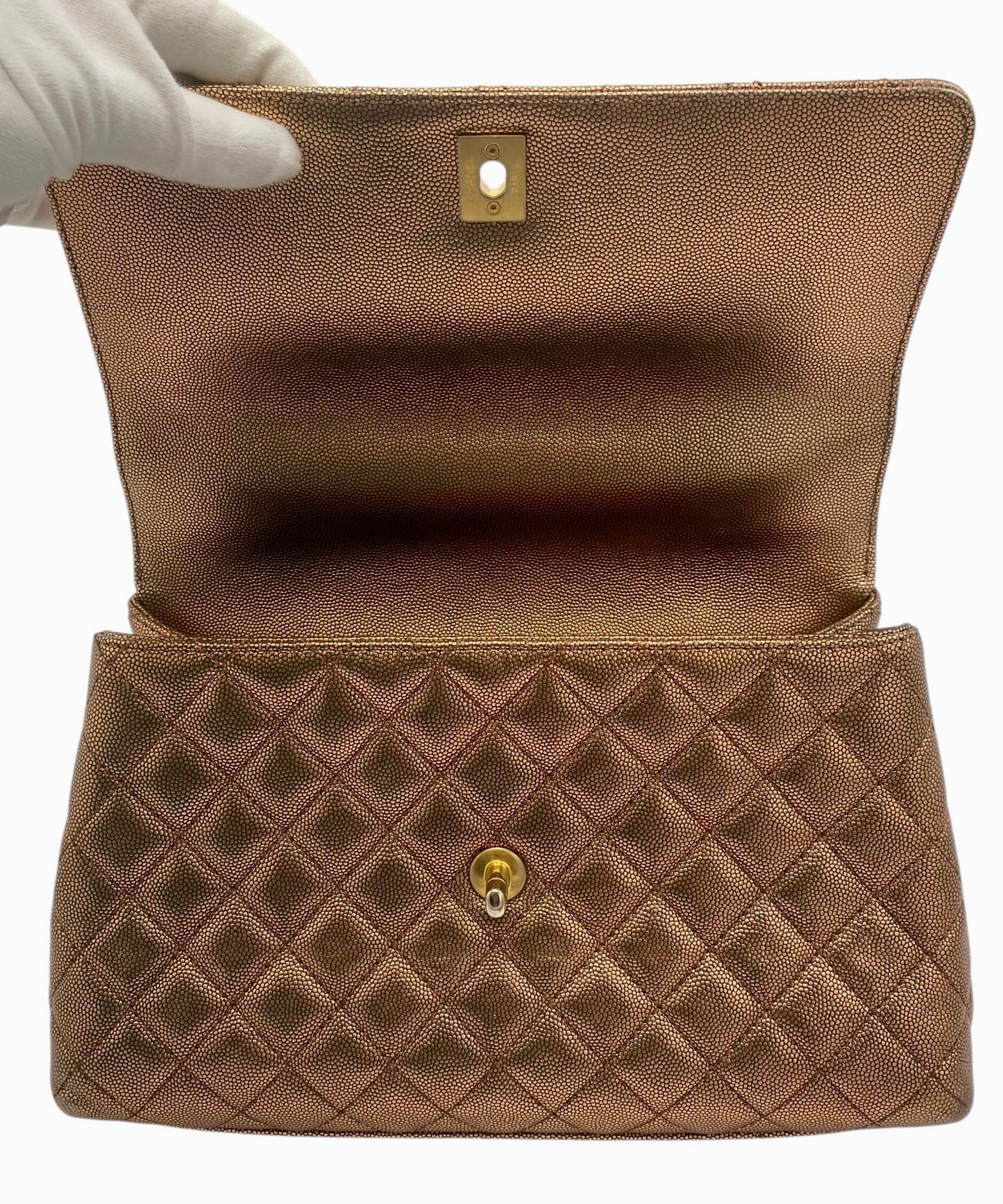 Chanel 19A Medium Coco Handle Metallic Copper Caviar Timeless Bag