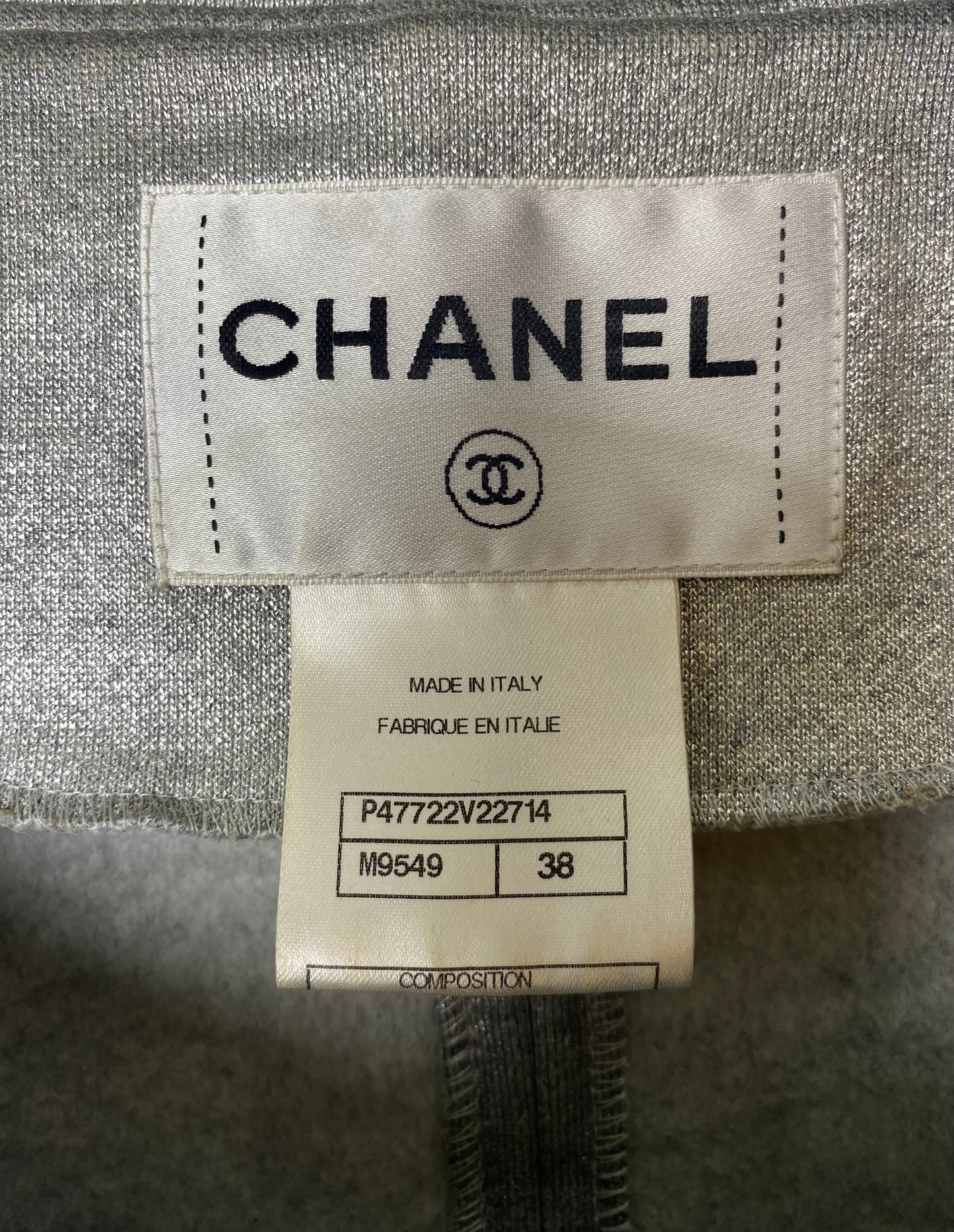 Chanel 2014 Supermarket Metallic Silver Grey Bomber Jacket Tweed and Lucite Pink Trim FR 38