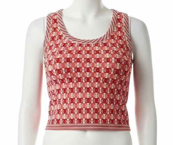 Chanel 19P Pink Red CC Logo Sleeveless Crop Top Blouse FR 42