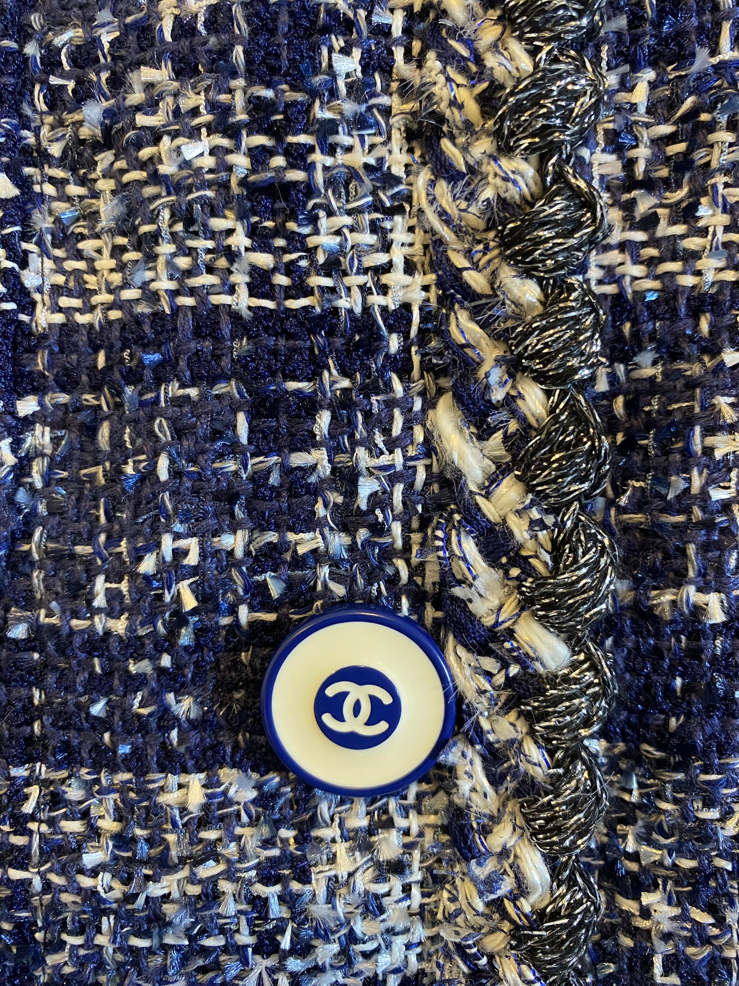 CHANEL 18P BLUE FANTASY TWEED LESAGE JACKET FR 42