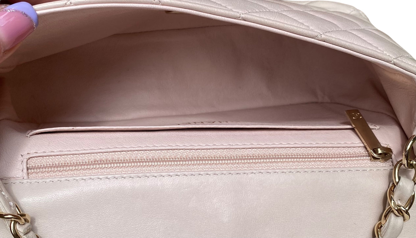 Chanel Light Nude Pink Lambskin Quilted Mini Classic Flap Bag Champagne Hardware