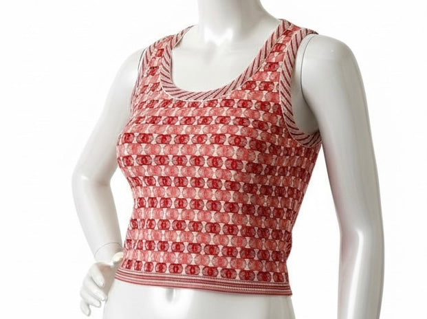 Chanel 19P Pink Red CC Logo Sleeveless Crop Top Blouse FR 42