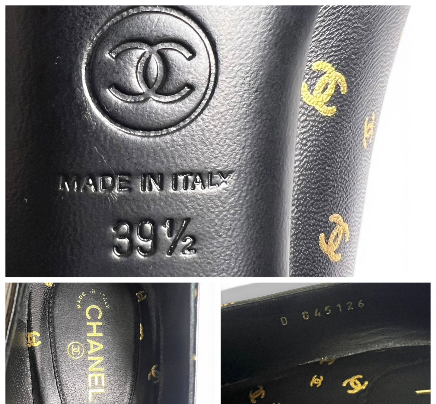 Chanel 23B Interlocking CC Logo Black Gold Lambskin Classic Pump Heels EU 39.5