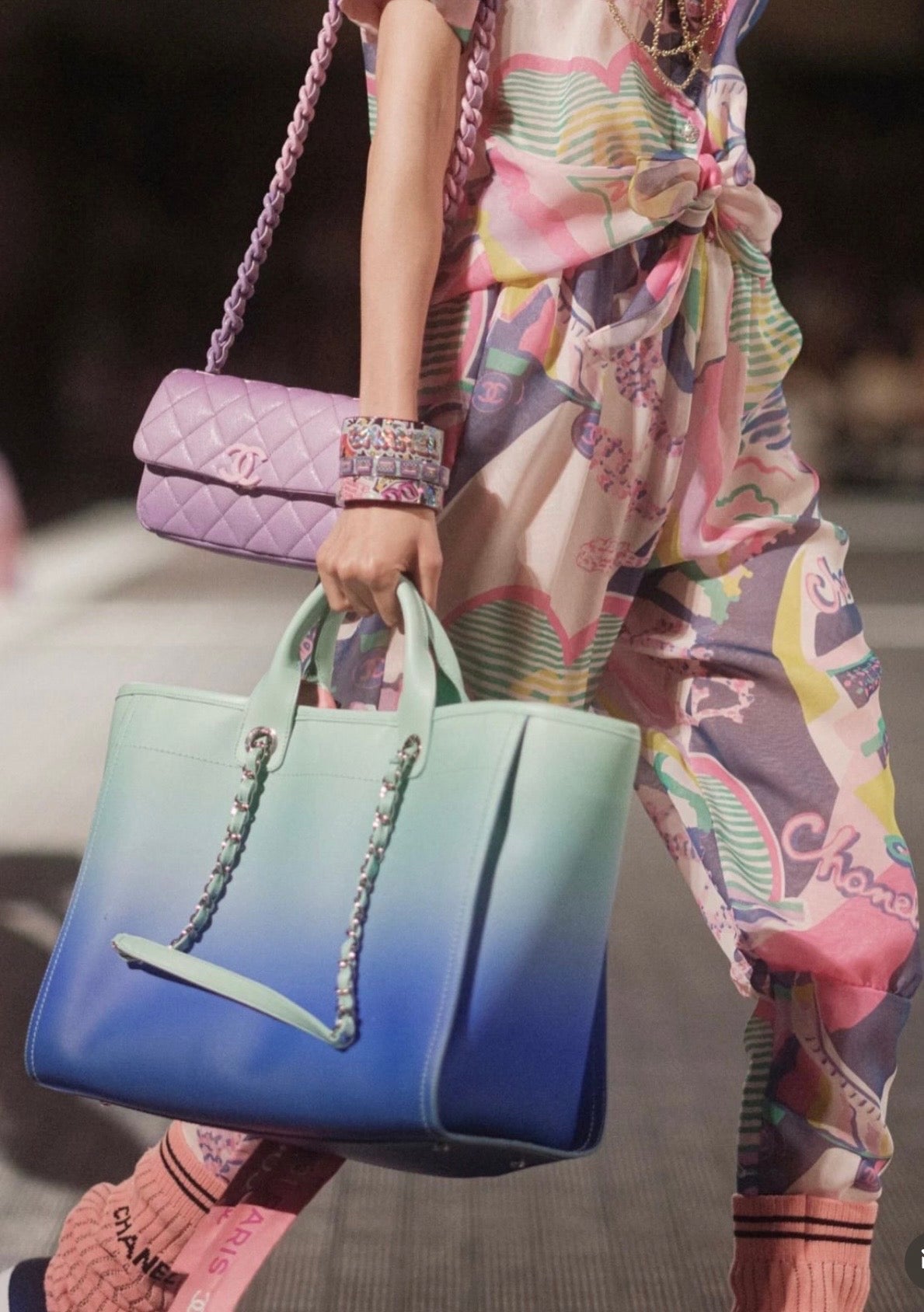 Chanel 24C Runway MultiColor Graffiti Silk Harem Pants FR 34