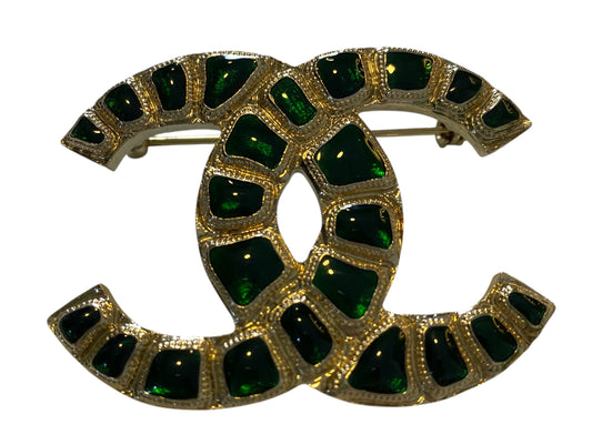 Chanel 19A Paris New York Egyptian Collection Green Gold CC Brooch