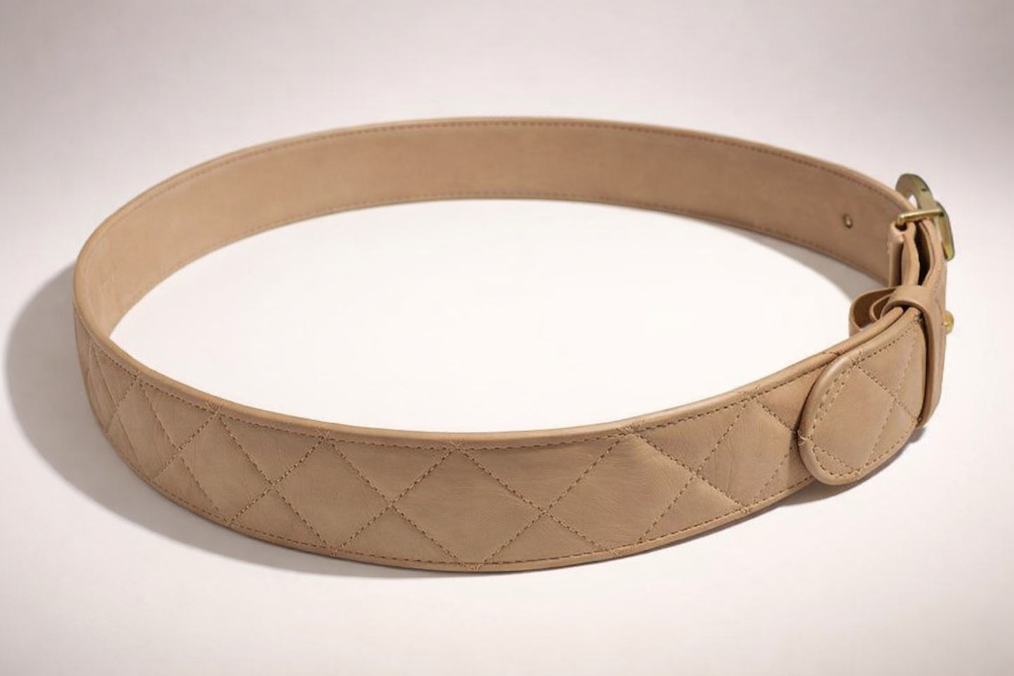 Chanel 14C Beige & Gold CC Buckle Quilted Lambskin Belt Size 85/34