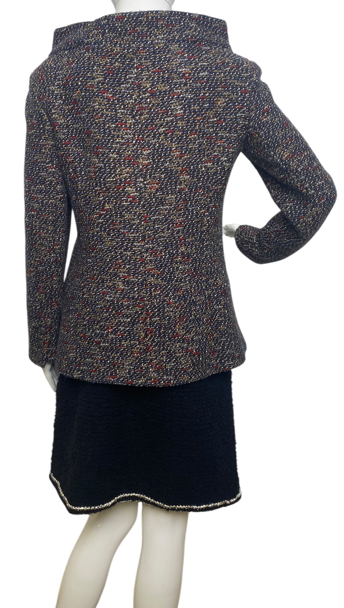 CHANEL 12A BOMBAY BLACK BROWN RED BEIGE NAVY TWEED JACKET FR 36
