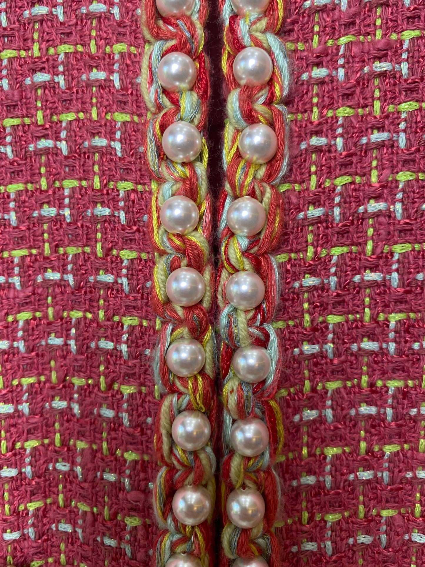 Chanel 17S Red Multicolor Pearl Trim Tweed Waistcoat Vest FR 40