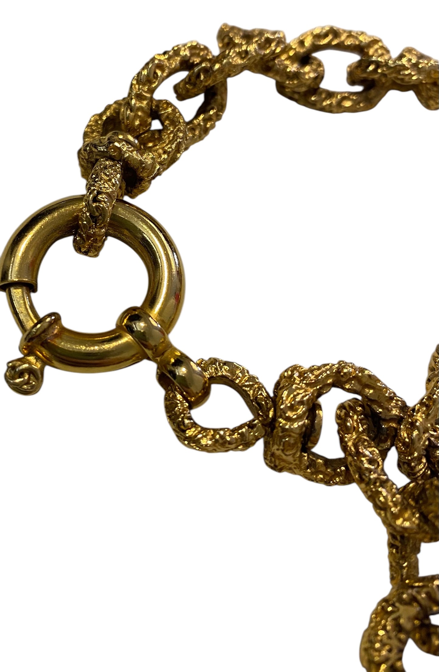 Chanel 93A Large Gold Metal Black Onyx Medallion CC Florentine Bracelet & Earrings SET