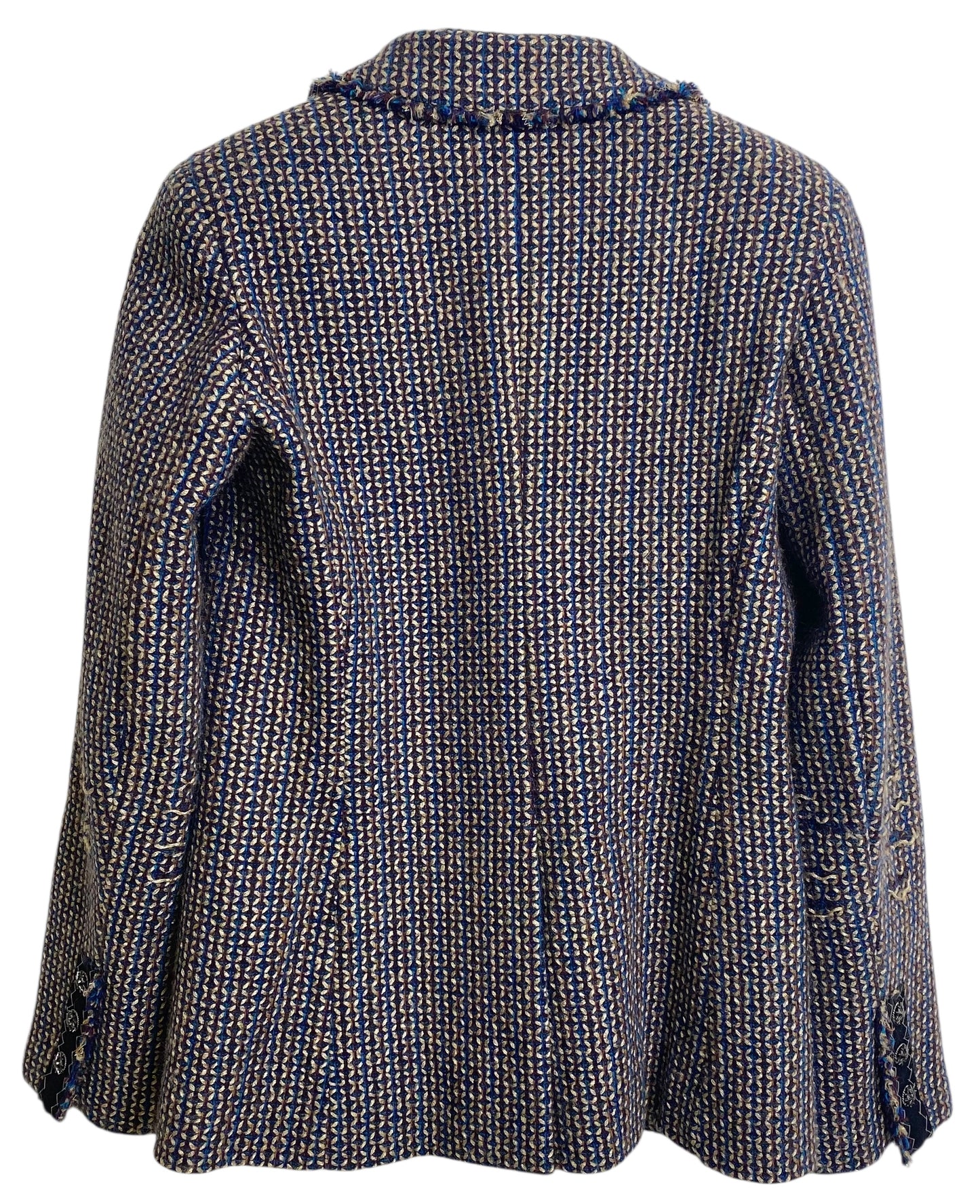 Rare Chanel 08A Runway Tweed Turquoise Blue Multicolor Gold Blazer Jacket FR 36