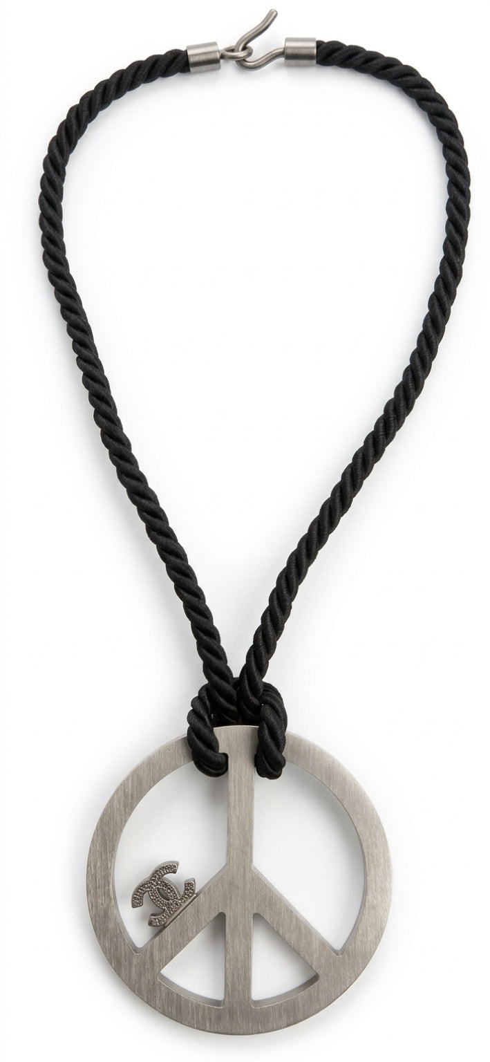 Rare Chanel 08P XL Crystal Peace Sign CC Statement Pendant Necklace