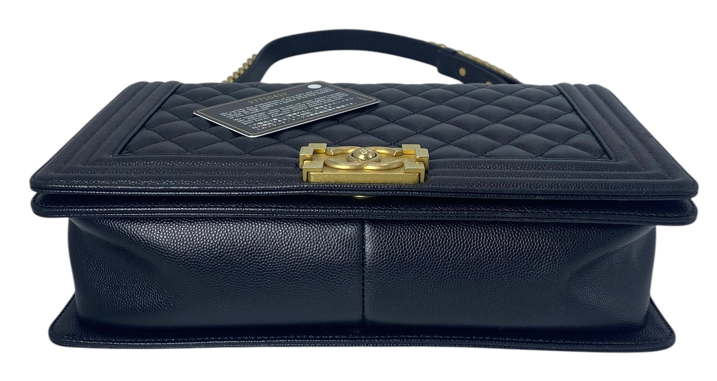 Chanel 2019 Black Caviar New Medium Boy Bag Aged Gold Hardware