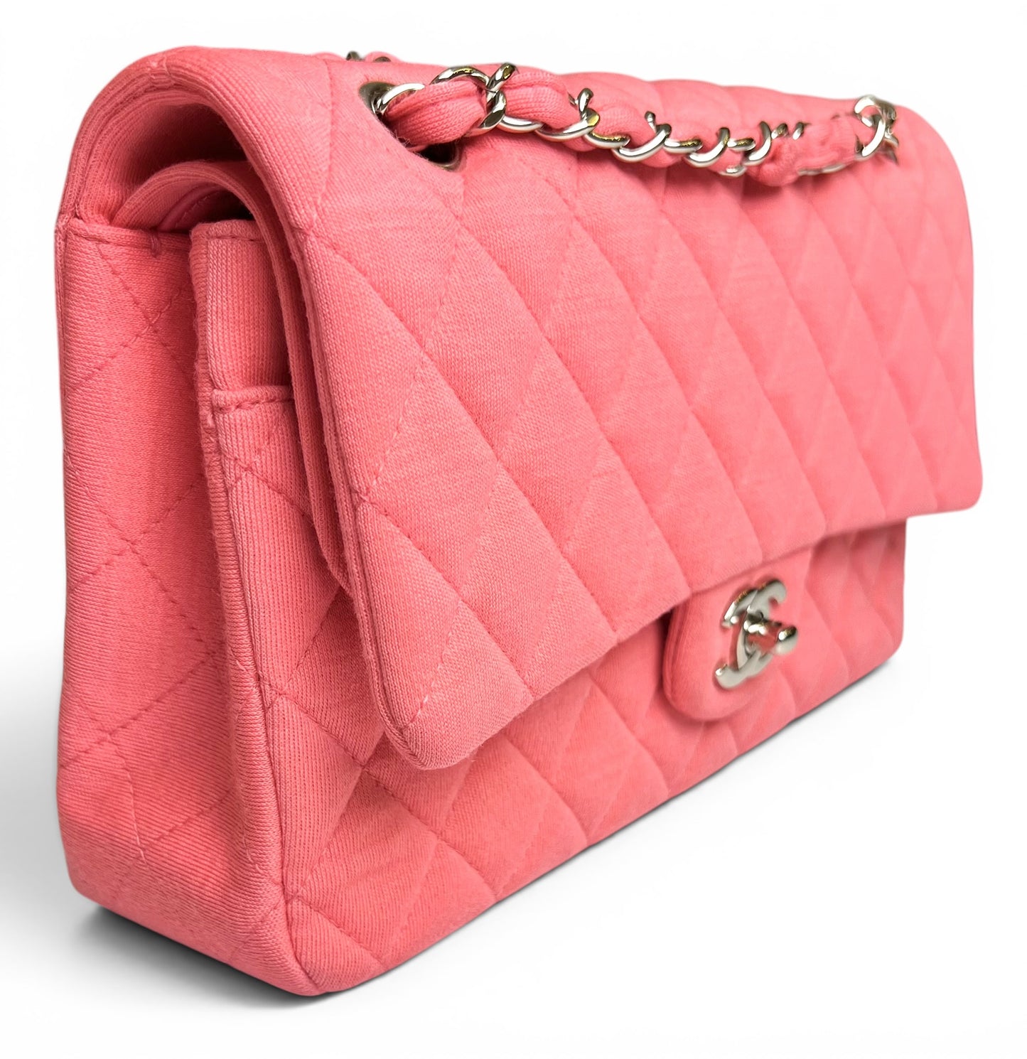 Chanel 14A Supermarket Pink Jersey Medium Classic Timeless Double Flap Bag