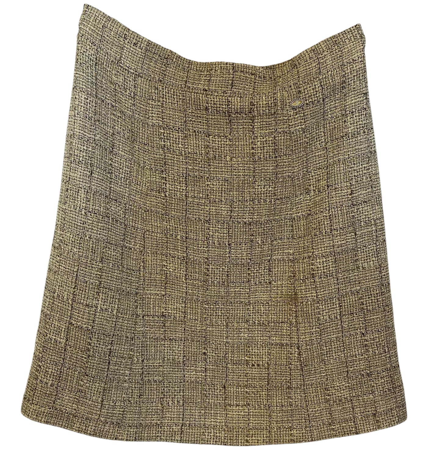 Chanel 10P Fantasy Tweed Skirt Beige Metallic Gold FR 42