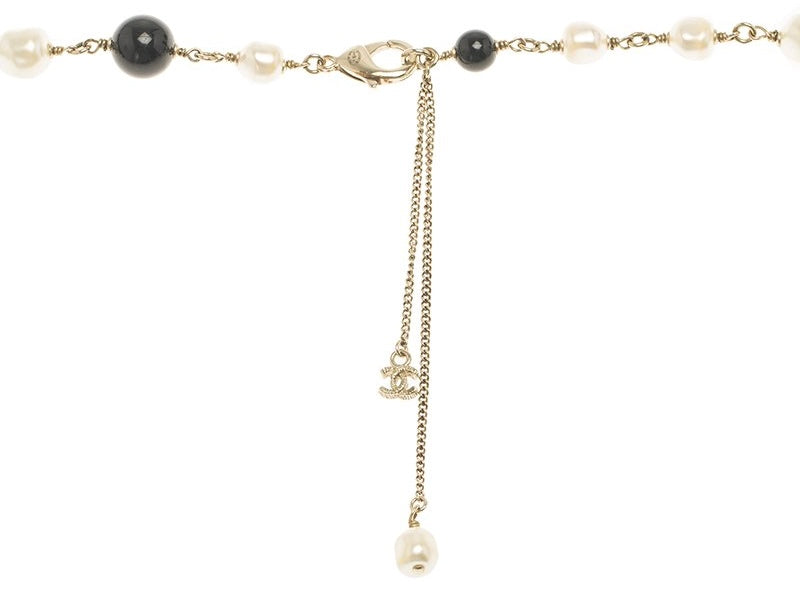 Chanel 12P Classic Long Strand Black White Freshwater Pearl and Bead Necklace GHW