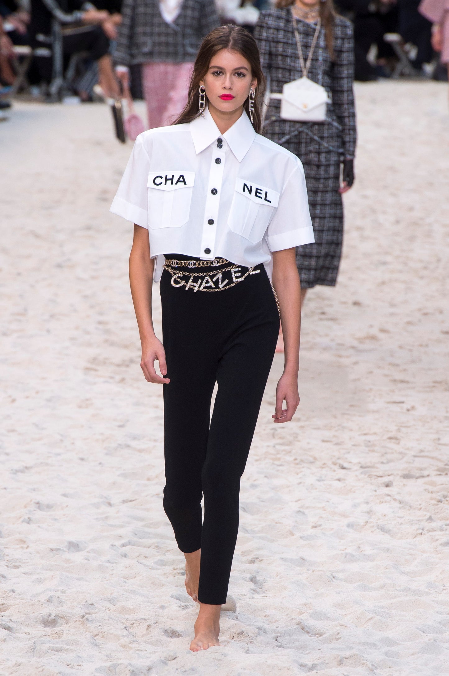 Chanel 2019 Logo Runway White Cropped Shirt Blouse FR 38