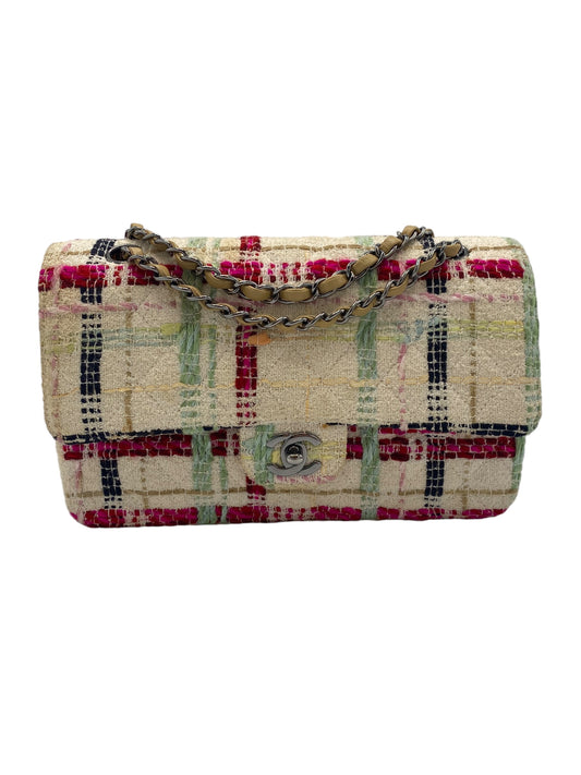 Chanel Multicolor CC Classic Timeless Tweed Medium Double Flap Bag with Ruthenium Hardware