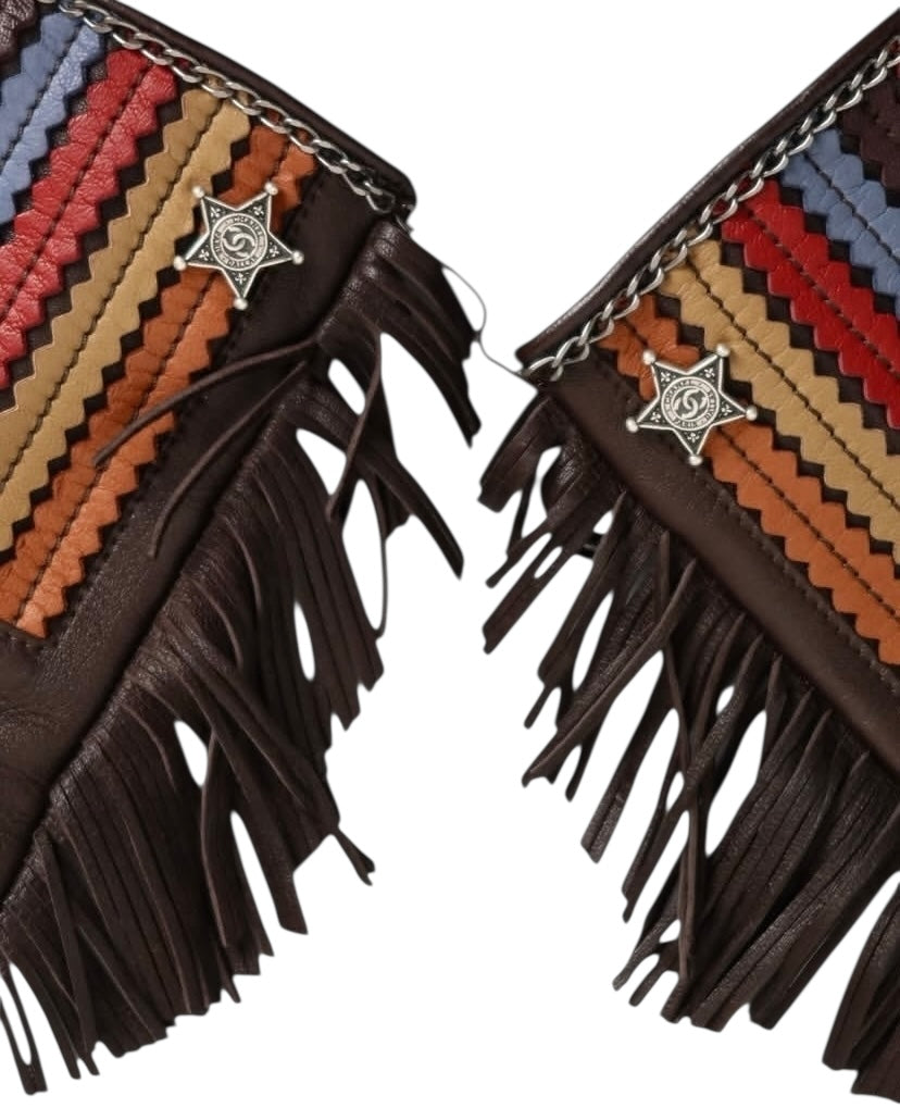 Rare Chanel 14A Paris Dallas Dark Brown Multicolor Gloves 8