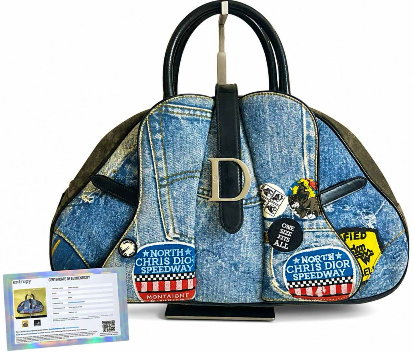 CHRISTIAN DIOR 2001 LARGE DENIM SPEEDWAY “Miss Diorella” SADDLE HANDBAG