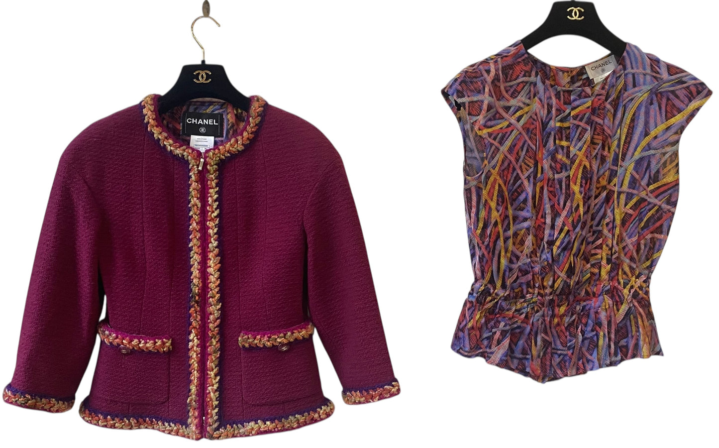 Chanel 14A Supermarket Collection SET Raspberry Pink Jacket & Blouse FR 38