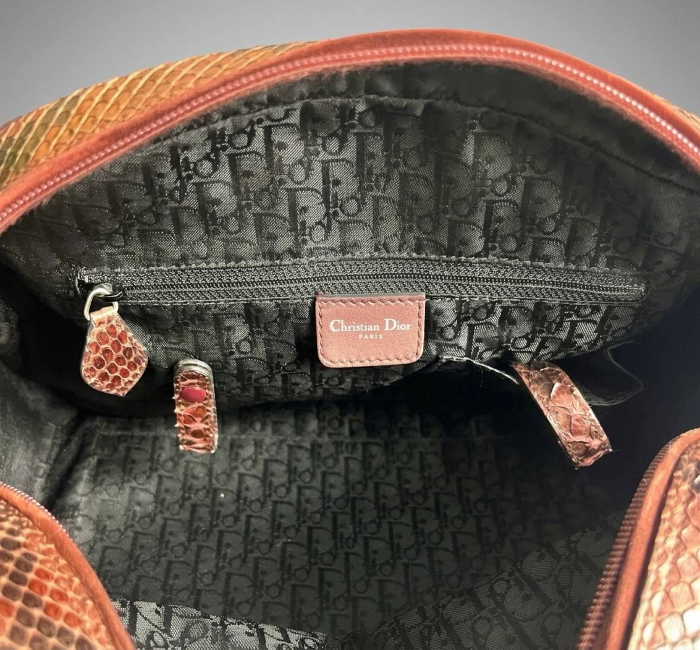 Rare Christian Dior Medium 2004 F/W Burgundy Suede Python Dice Gambler Bowling Bag