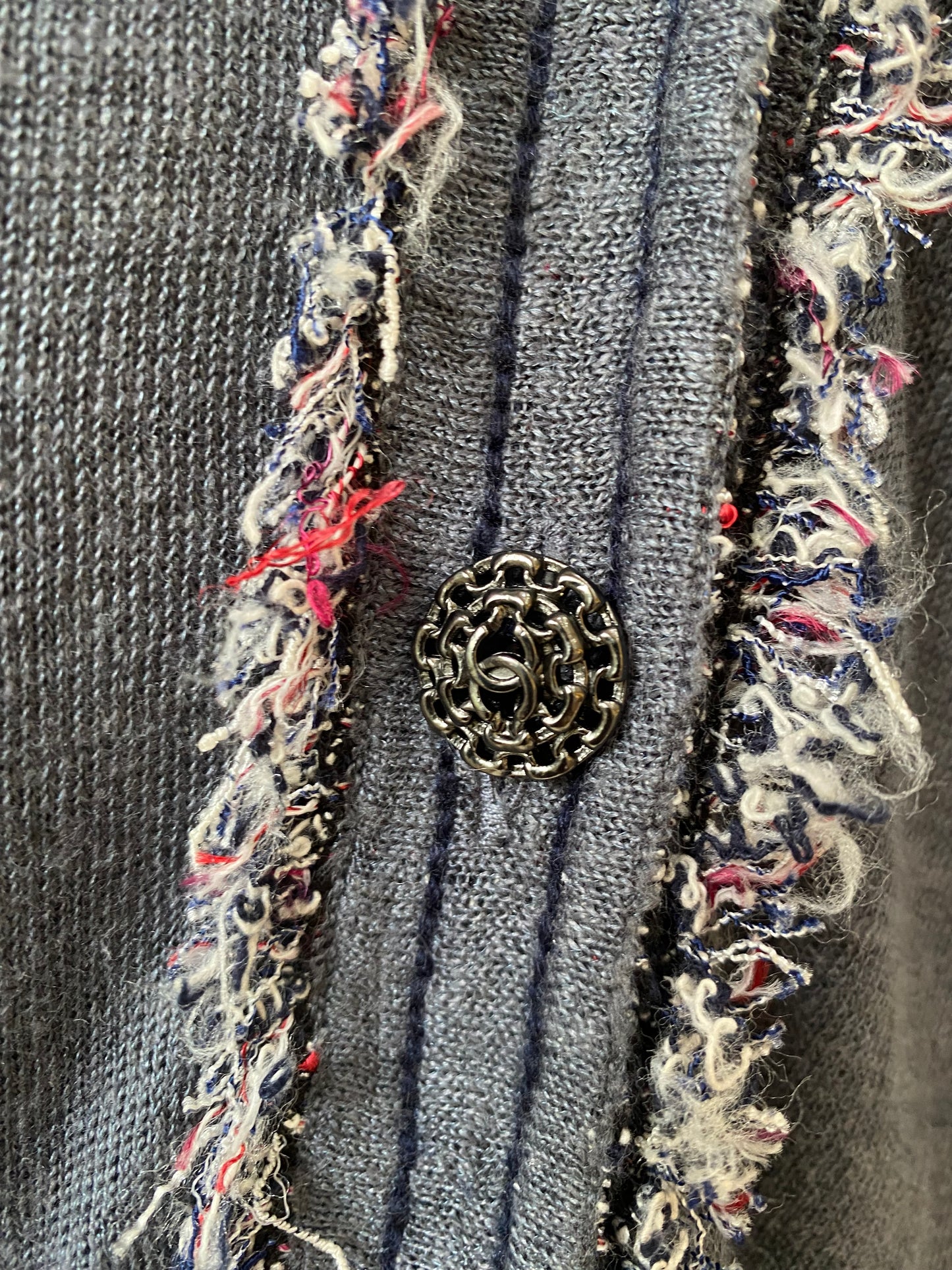 Chanel Blue Linen Tweed Trim Blouse and Cardigan TwinSet FR 42