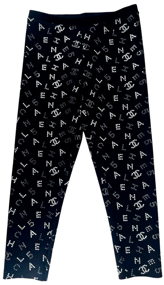 Chanel 20C Runway Black CC Logo Pants Leggings FR 42