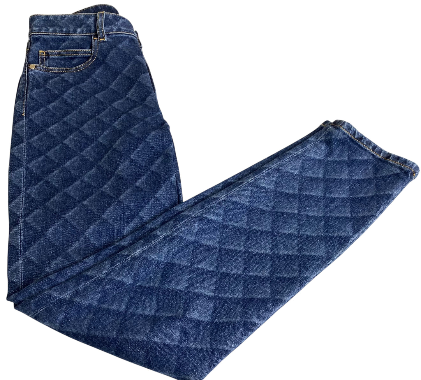 Chanel 22B Dark Blue Quilted Print Jeans FR 36