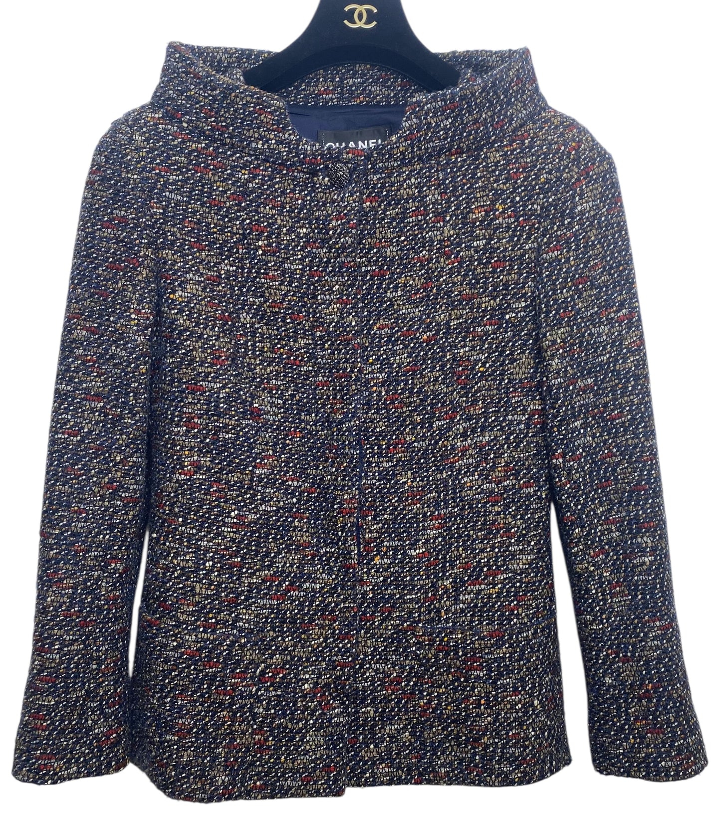 CHANEL 12A BOMBAY BLACK BROWN RED BEIGE NAVY TWEED JACKET FR 36