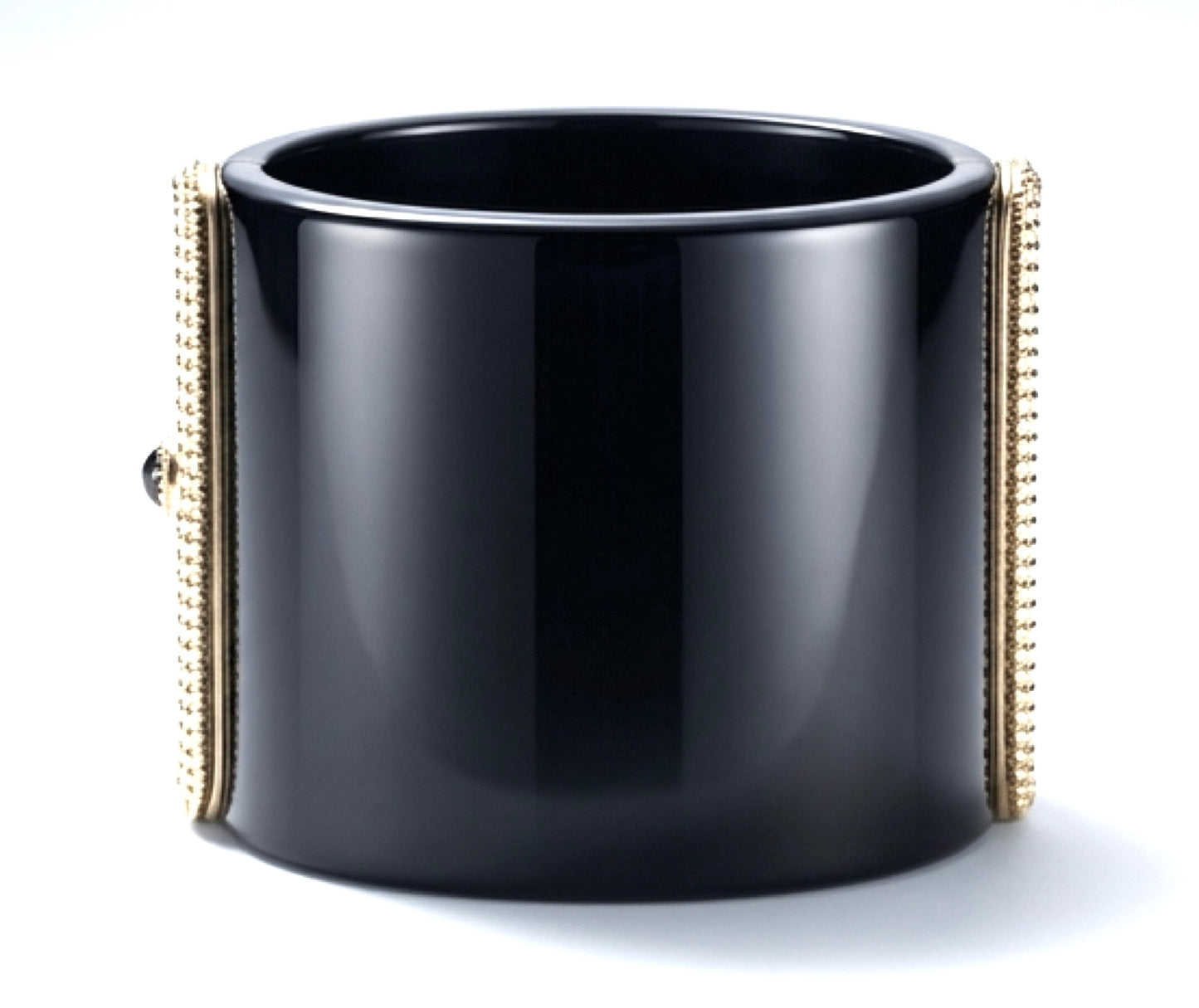 Rare Chanel 16A Paris Seoul Black Pearl Gold Wide Statement Cuff Bracelet