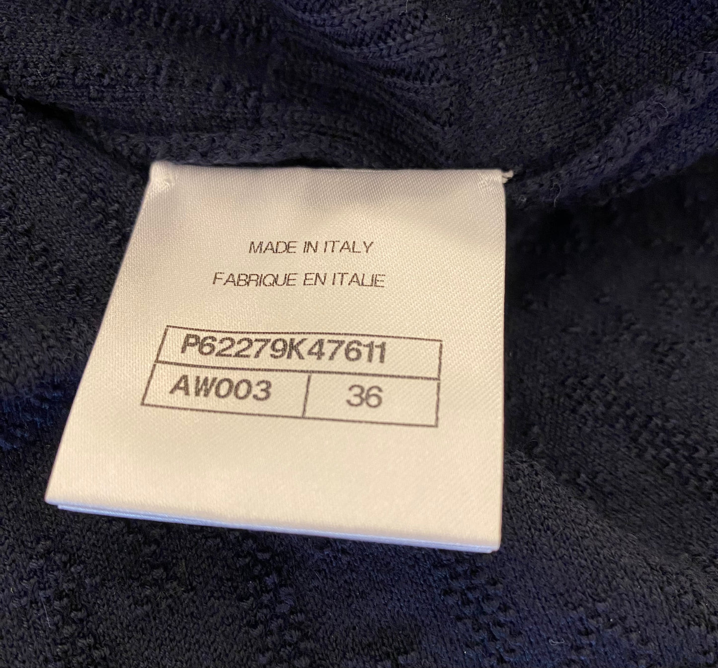 Chanel Navy Blue 2019 Wool Short Sleeve Textured Knit Dress FR 36
