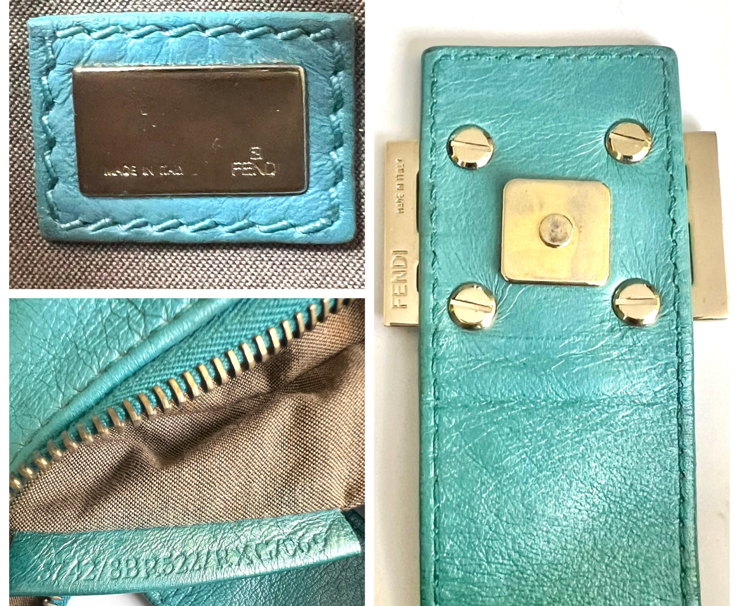 Rare Vintage Fendi Metallic Tiffany Blue Leather Sweet Hobo Baguette Bag SHW