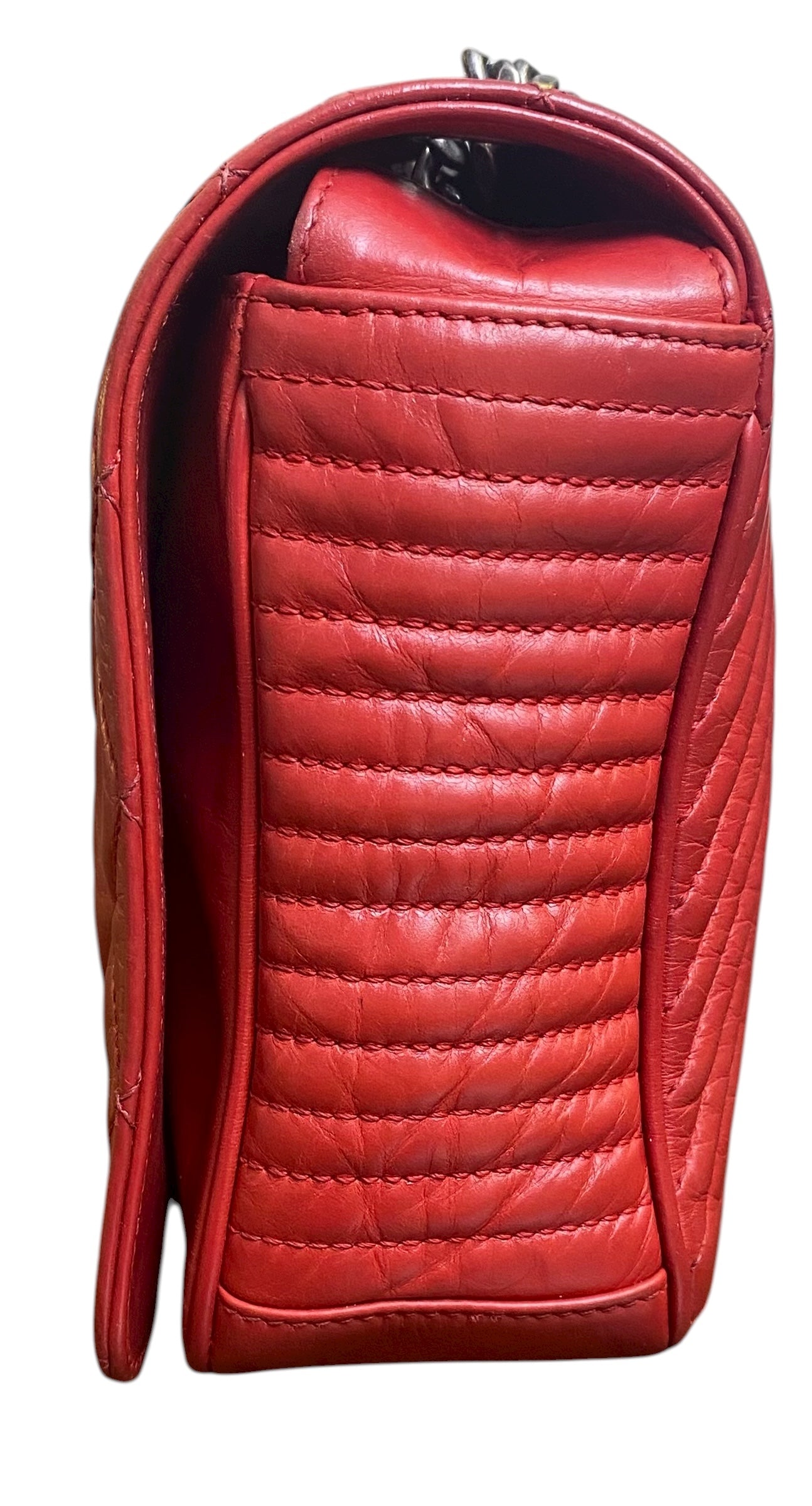 Chanel Red Quilted Glazed Aged Calfskin Leather Medium Coco Boy Flap Bag