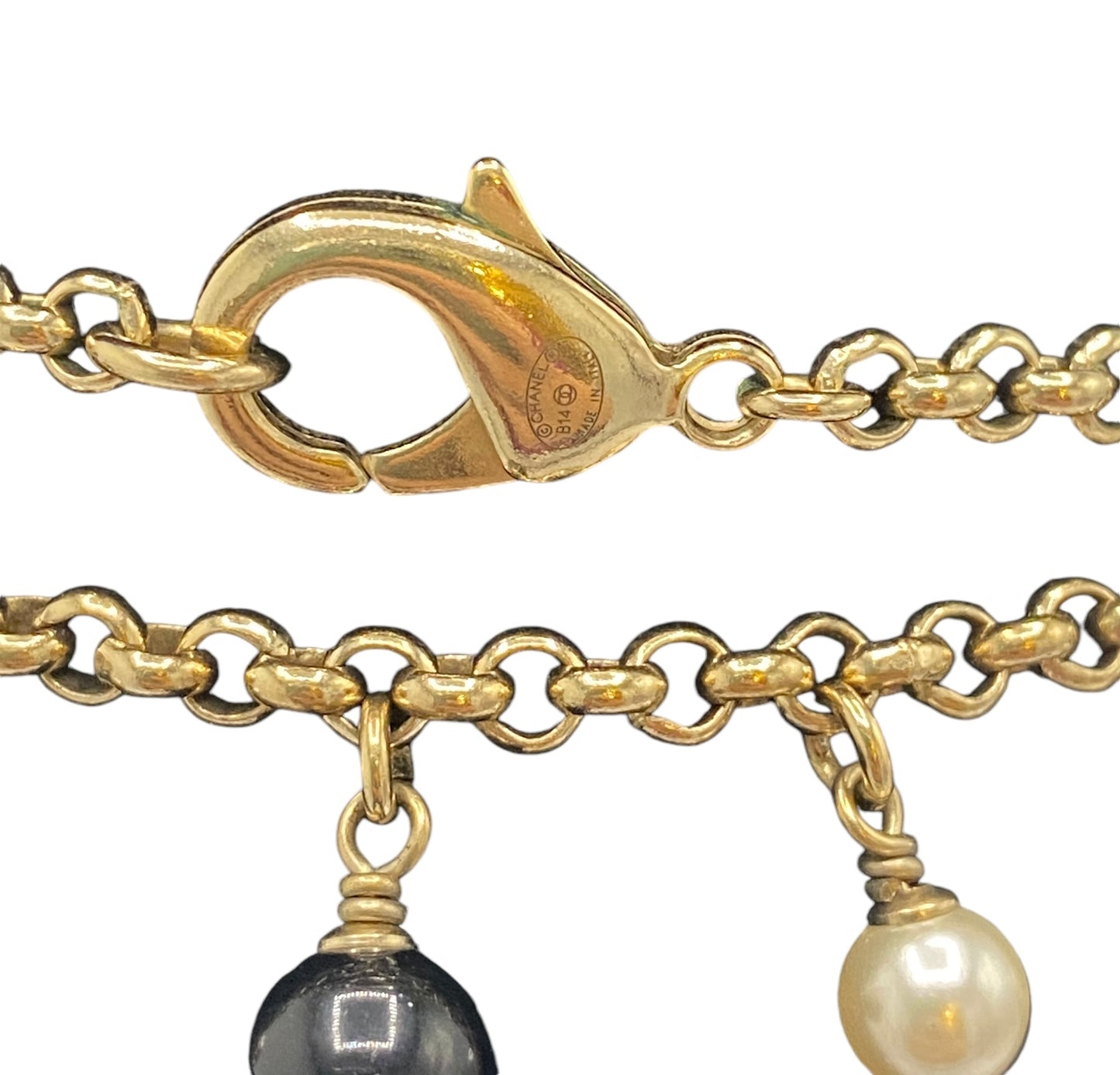 Chanel 14P Limited Edition Coco Lucky Charms Long Gold Black Pearl CC Necklace