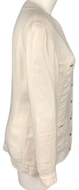 Chanel Vintage 1980s 18 Button Cream Linen Patch Pocket Jacket FR 40/42