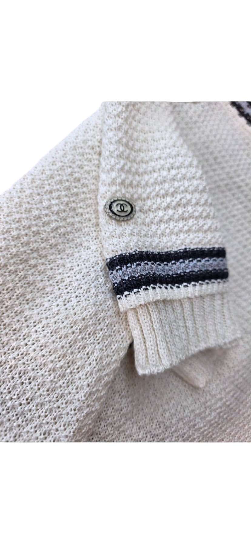 Chanel 14C Ecru Navy Black Varsity Knit Dress FR 44