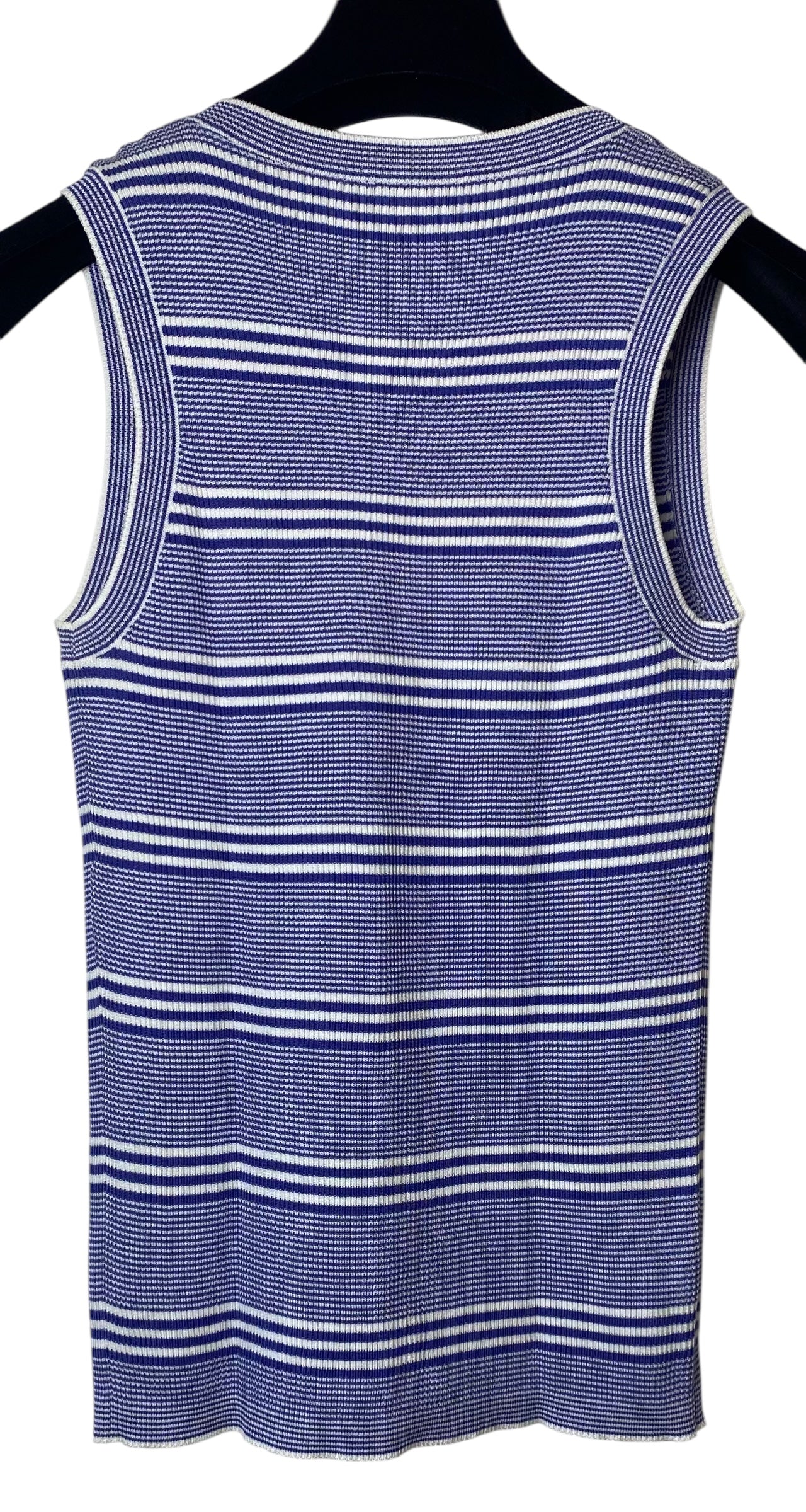 Chanel 19C La Pausa Blue White Striped Cotton Knit CC Logo Tank Top Blouse FR 38
