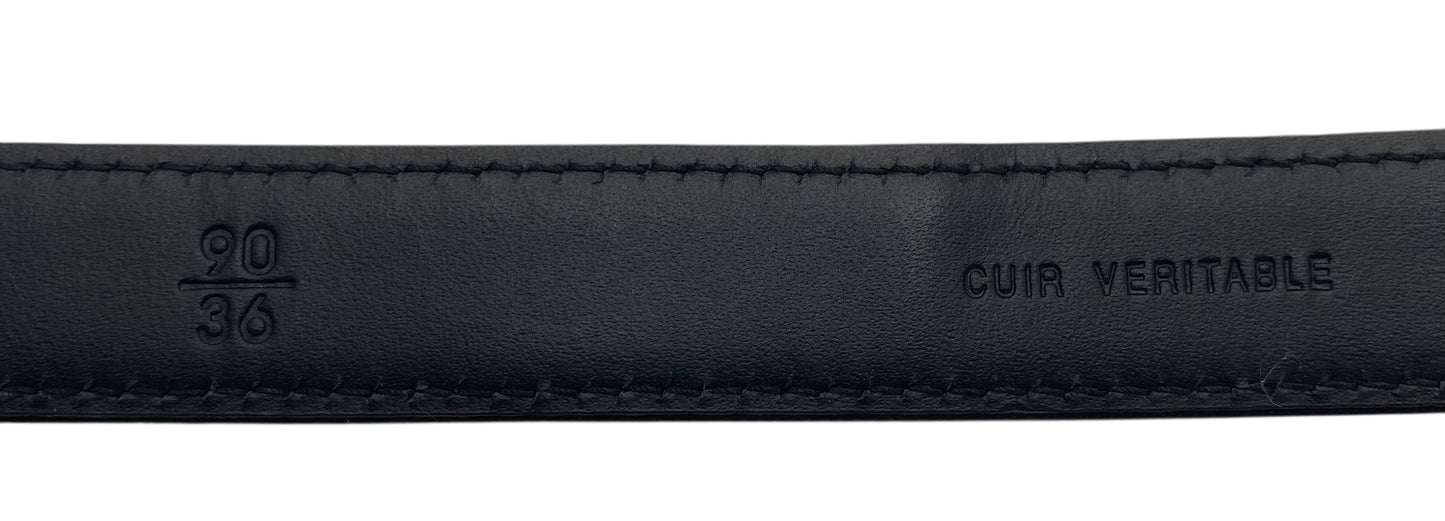 Chanel 15S Black Leather Grosgrain Crystal Letters Silver Buckle Belt Size 90/36