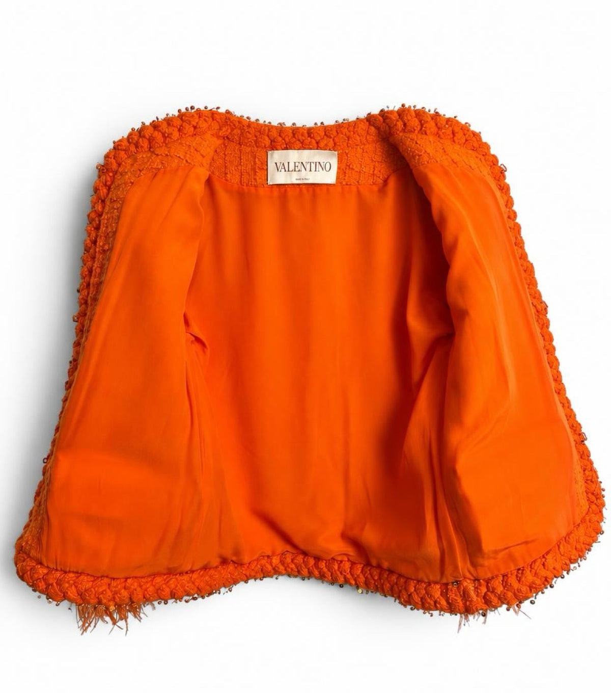 Valentino Orange Tweed Sequin Ostrich Feathers Jacket IT 38/40 US S/M