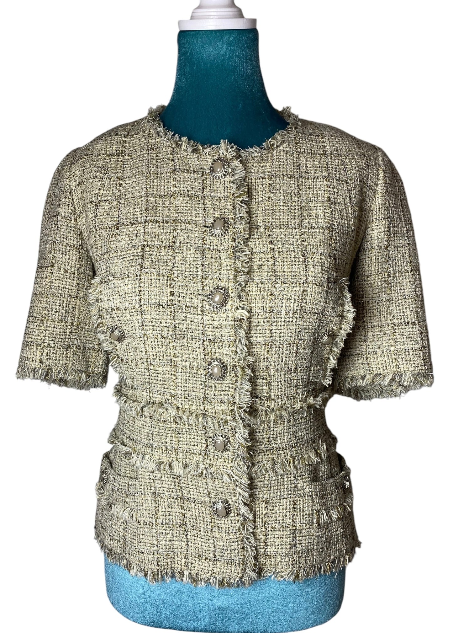Chanel 10P Runway Beige Gold Lesage Tweed Jacket FR 44