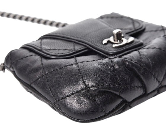 Chanel 2014 Paris-Dallas Black Caviar Mini Bubble Graphic Messenger Flap Bag